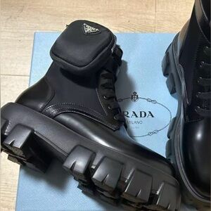 Prada Black Combat Boots with Pouch